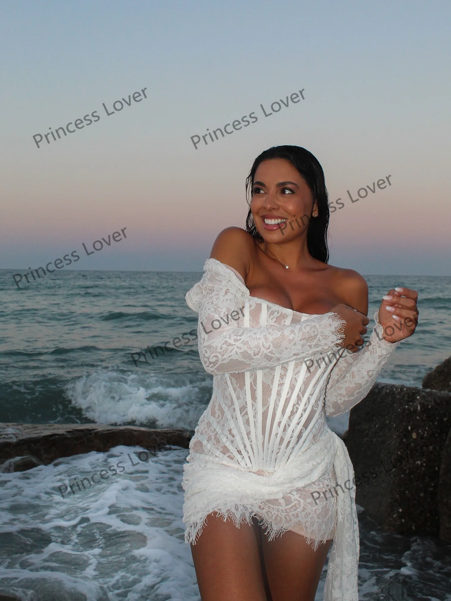 Kurze Brautkleider Bustier Korsett Vestido de Novia Spitze Mini Rock Hochzeit Party Kleid Lange Ärmel Vestidos Angepasst