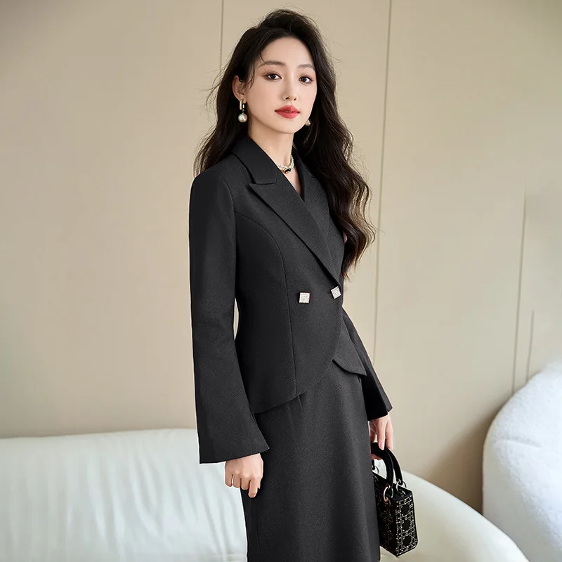 Black Business Suit Women's Spring and Autumn High-End Coat Jewelry Store Front Desk Frock Beauty Salon Manager Overalls