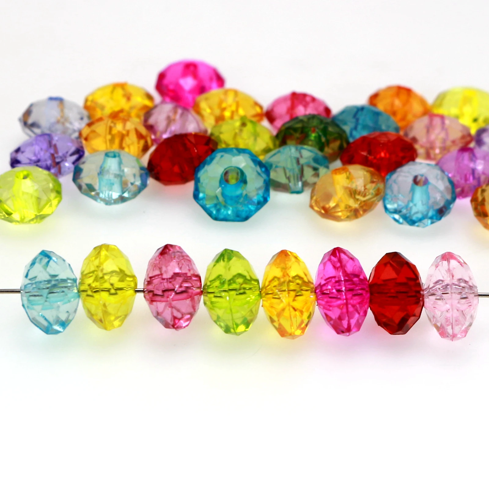 200 Mixed Colour Transparent Acrylic Faceted Rondelle Spacer Beads   6X8mm  6X10mm