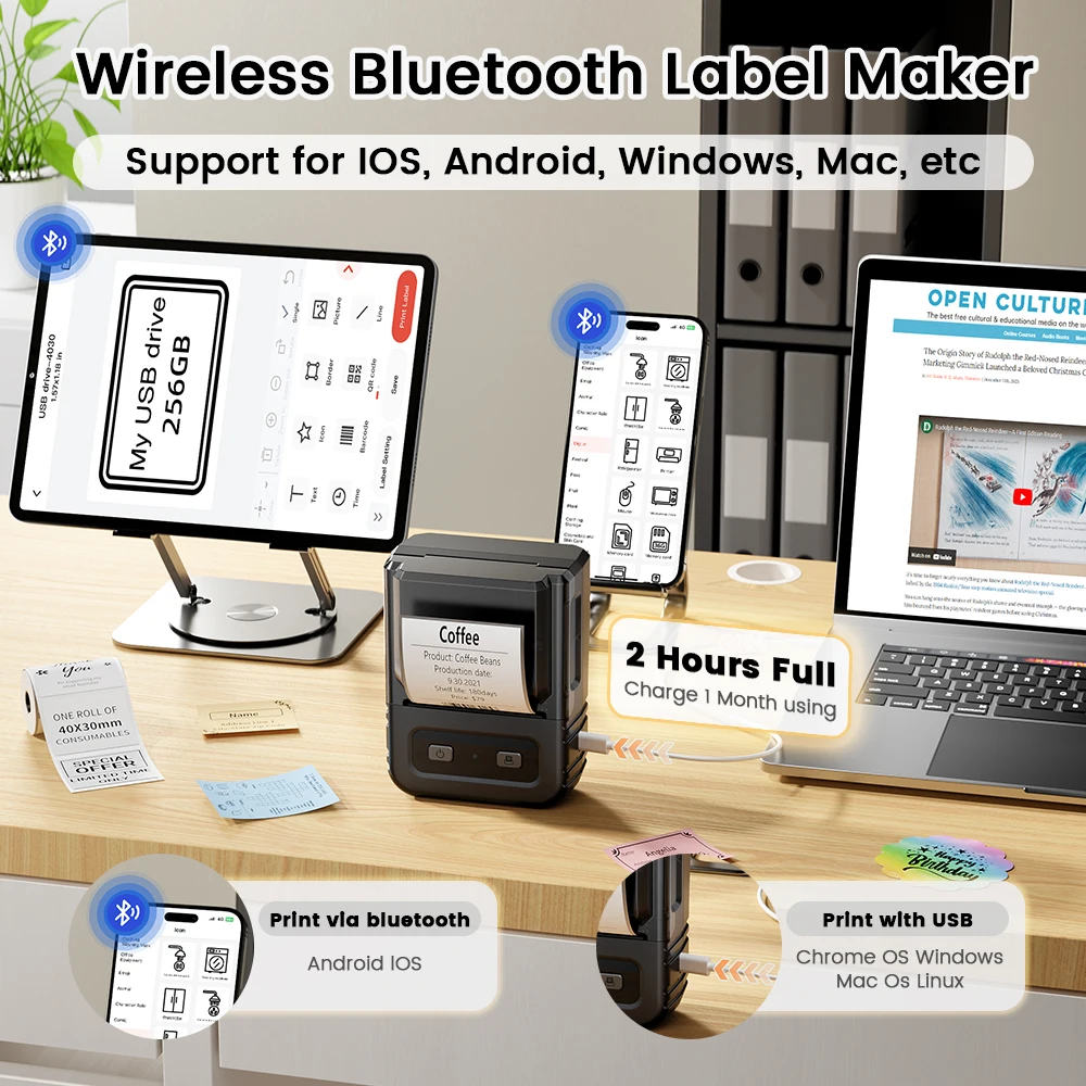 M102 Labelprinter Thermische Mini Label Makers 20-50mm Barcode Bluetooth Label Machine met Multi Templates Soortgelijke B21 B1 M110