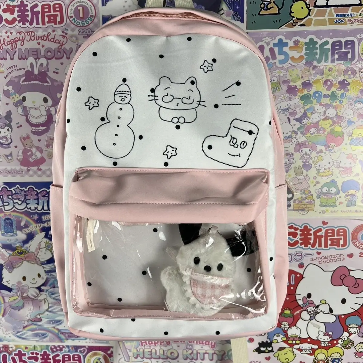 

Japanese Cute Kawaii Cat Large Capacity Schoolbag Card Doll Storage Bag Student Backpack Transparent Ita Bag Back To School