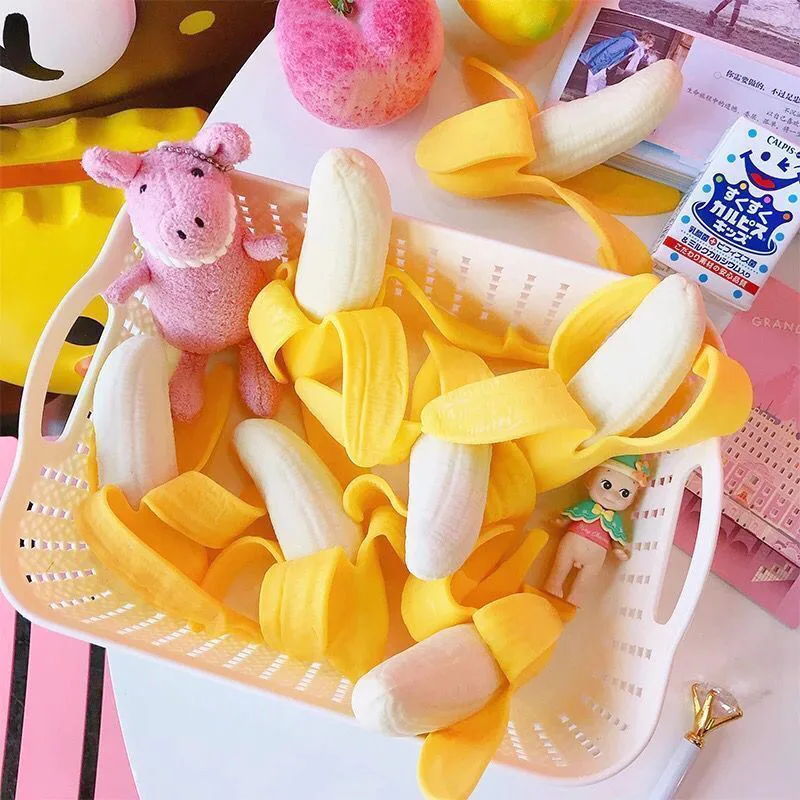 Cute Fruit Squishy Stress Balls Fidget Sensory Toy Squeeze Stress Relief Hand Toy Anti-Anxiety Banana Stretchy Slow Rising Toy