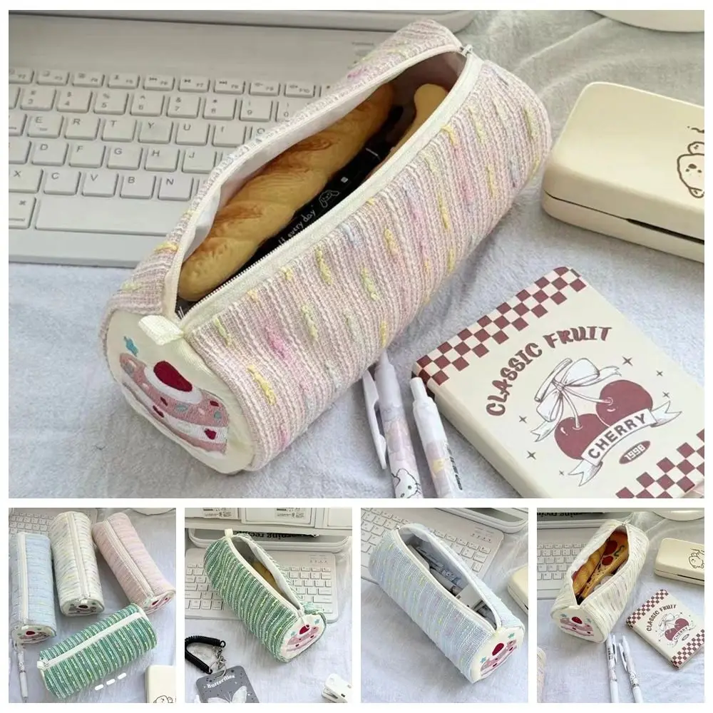 Large Capacity Strawberry Cake Pen Bag Cute Pen Pouch Cartoon Pencil Case Durable Rainbow Stationary Cloth Box School