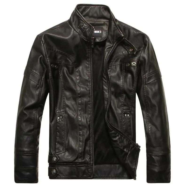 

Coat Male vintage Casual Motor Biker Faux Leather Jacket Men Motorcycle Slim Fleece Jackets Autumn Winter Fashion Leather Jacket