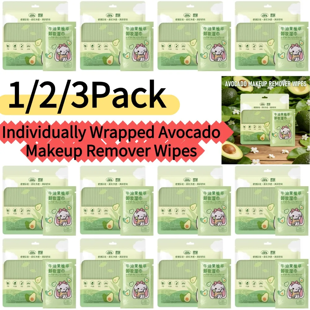 1/2/3Pack Premium Disposable Avocado Makeup Remover Tissues 20pcs Individually Sealed Mild Non-Irritating Formula