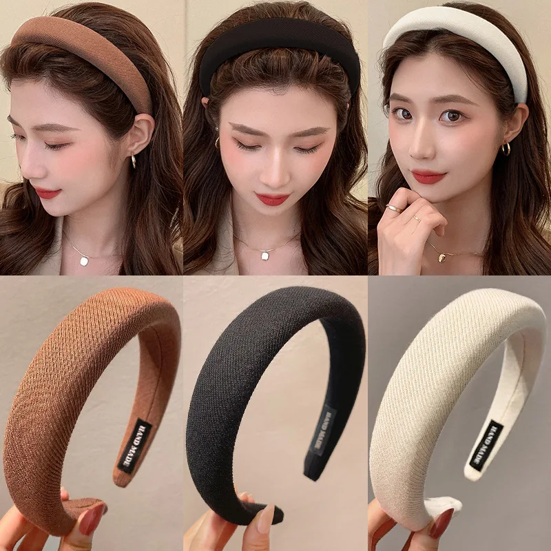 New Widen Solid Velvet Bezel Women Headband Girls Vintage Knit Hair Bands Soft Hairband Headwear Hair Rubbers Elastic Hair Bands