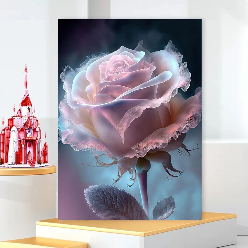 Mystical Golden Red Rose Poster and Prints Beautiful Rose Canvas Painting Wall Art Pink Flower Pictures Home Decor Mural