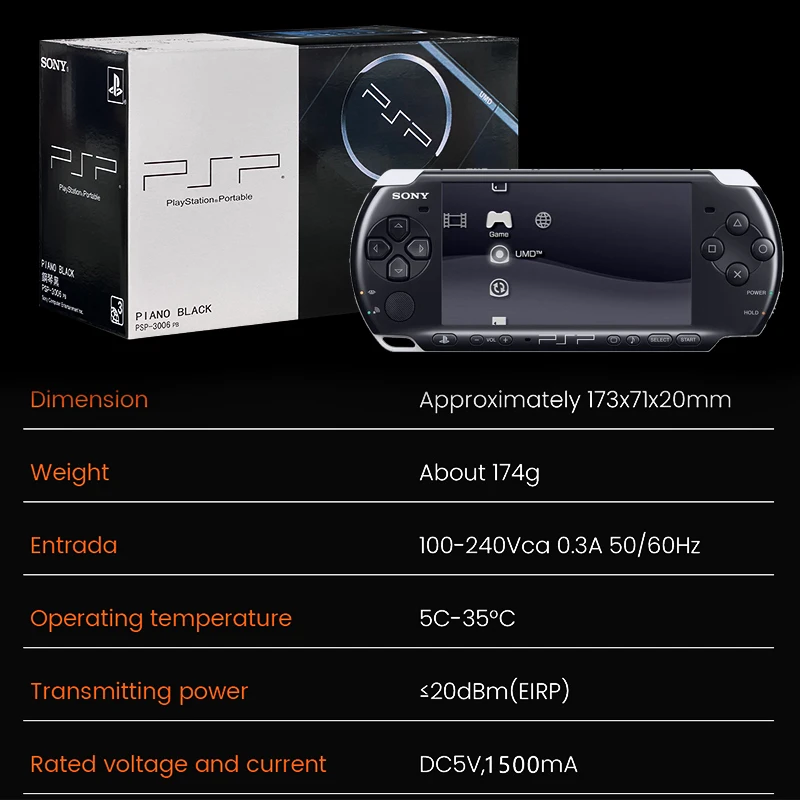 Sony original PSP 3000 (PSP-3006) Console de jeu d'arcade portable