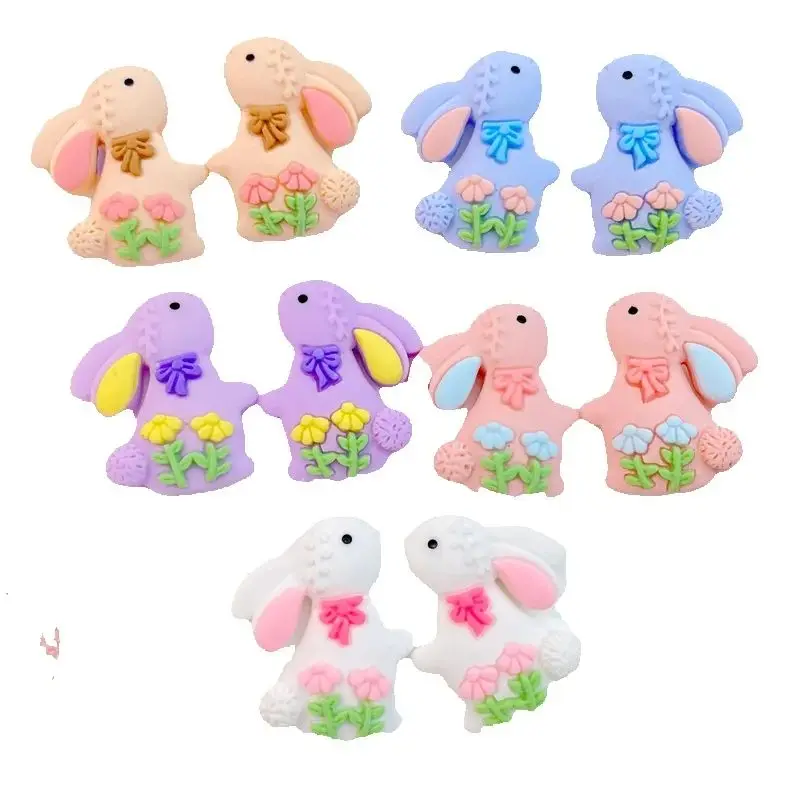 10 Stück in Paaren Valentinstag Rosenblütenblatt Fliege Kaninchen flache Rückseite Cartoon Scrapbook Figur DIY Schleife Dekor Zubehör Handwerk