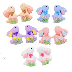 10Pcs in pairs Valentine's Day Rose petal bow tie rabbit Flat Back Cartoon Scrapbook Figurine DIY Bow Decor Accessories Crafts