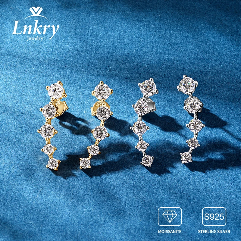 

Серьги-гвоздики Lnkry Brinco Prata из стерлингового серебра 925 пробы, сверкающие серьги-гвоздики с муассанитом 4,5 мм, 4 мм и 3 мм для женщин, ювелирные изделия для вечеринок
