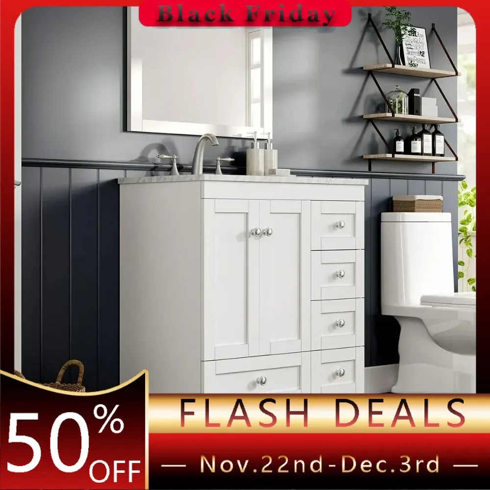 All-In-One Bathroom Sink and Vanity - Elegant Wood Bathroom Sink Cabinet Design,  Vanity Set for Modern Bathroom Décor