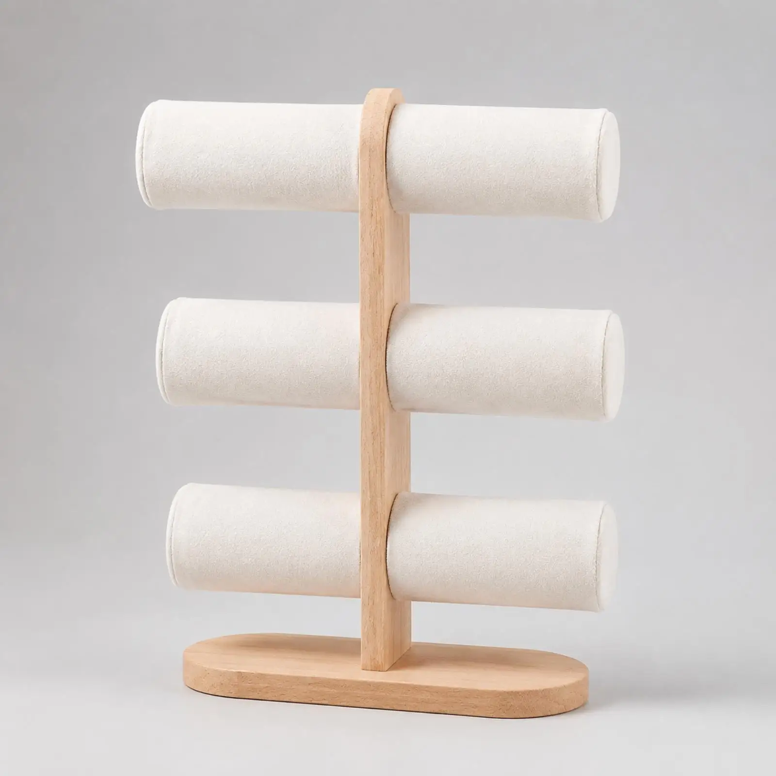 Freestanding Velvet Jewelry Stand Wooden Base 6 Rods Tiered Display for Earrings Rings Chains Shop Counter Home Use