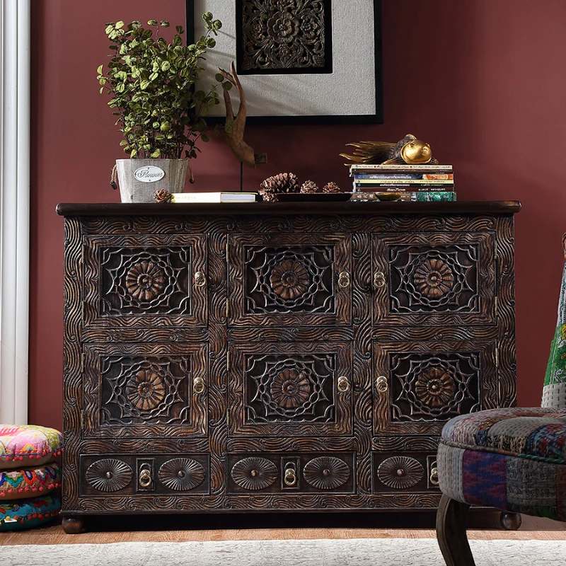 

Thai style solid wood cabinet with drawers, screen cabinet, Southeast Asian style Chinese furniture, entrance foyer cabinet