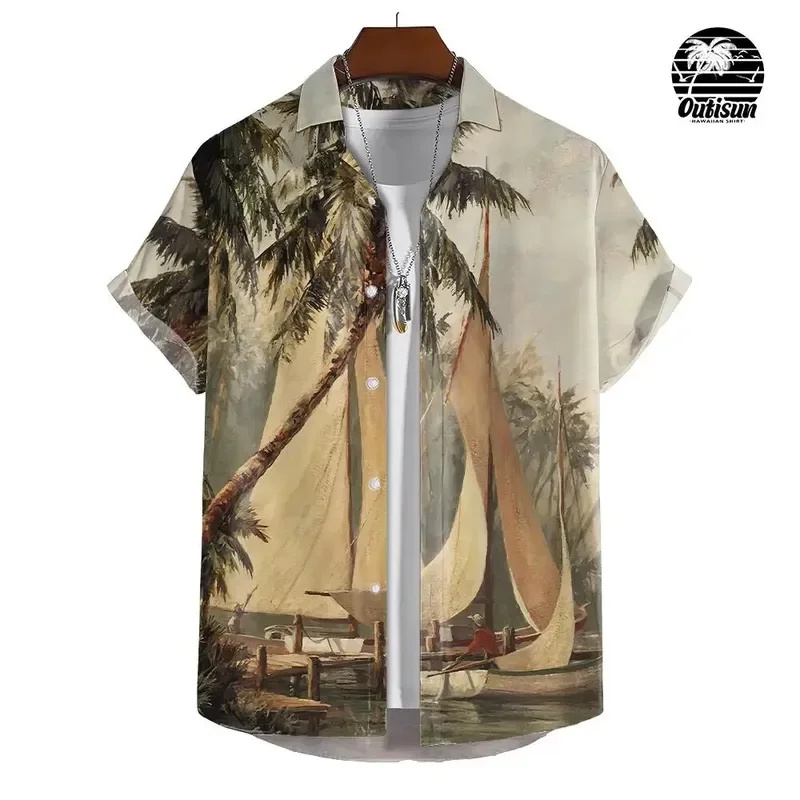 Tropical Rainforest Floral Print Men'S Casual Short Sleeve Shirt Summer Fashion Seaside Vacation Wear Tops Men'S Oversized Tops