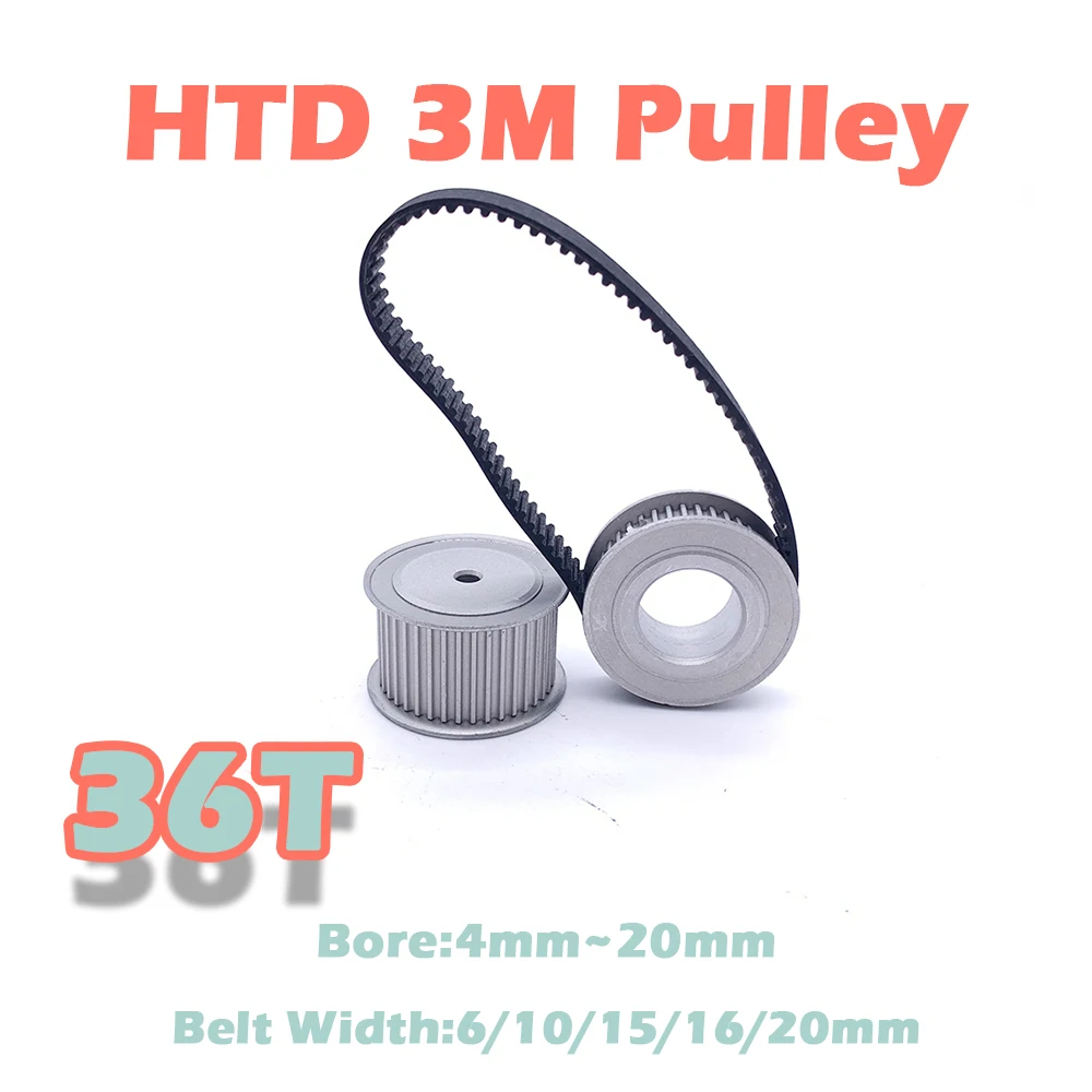 36 Teeth 3M Timing Pulley Aluminum Bore 4mm~20mm 36T HTD 3M Timing Gear Belt Width 6 10 15 16 20mm 36Teeth 3M Synchronous Wheel