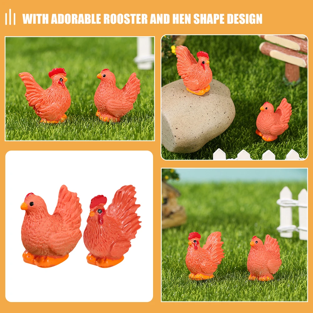 

8pcs Micro Landscape Chicken Statue Miniature Rooster Hen Figurines Garden Resin Animal Models Household Crafts Bright Color No