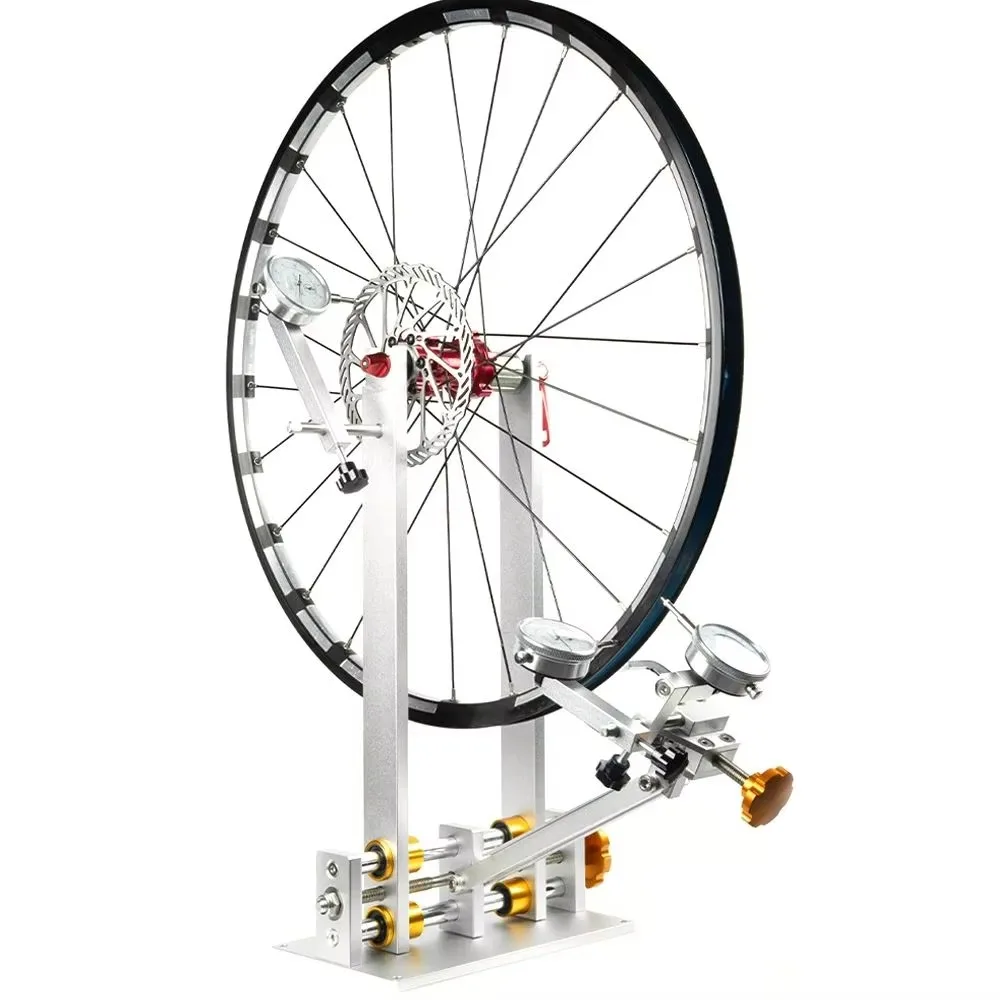 With dial meter wheel maintenance adjustment wheel calibration station bicycle wheel dressing bracket