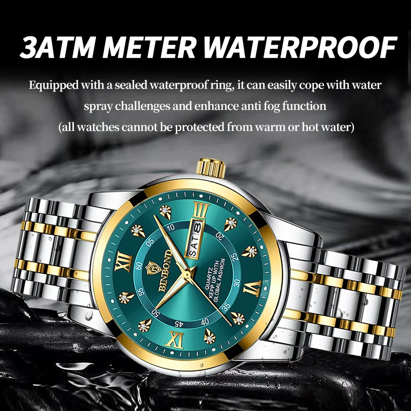 PENGAGAR Luxury Men Quartz Watch Waterproof Date Week Luminous Wristwatch Stainless Steel Men\'s Watches Male Clock Sports Reloj