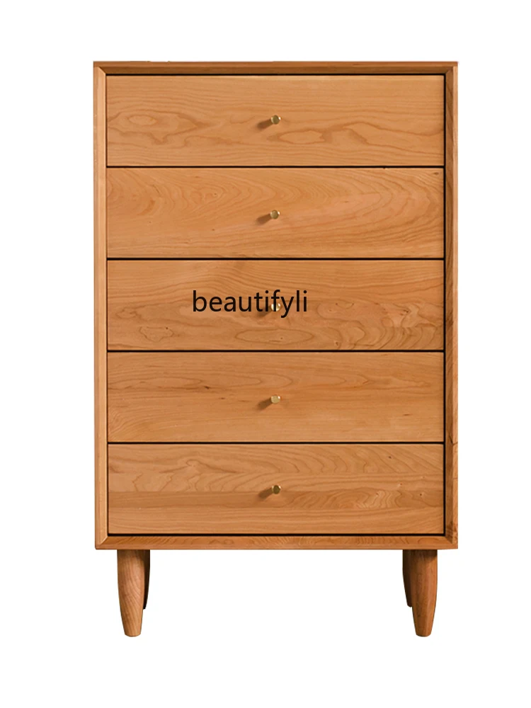 Nordic Solid Wood Five Bucket Bedroom Storage Cabinet Japanese Style Living Room Locker Modern Minimalist Side Cabinet