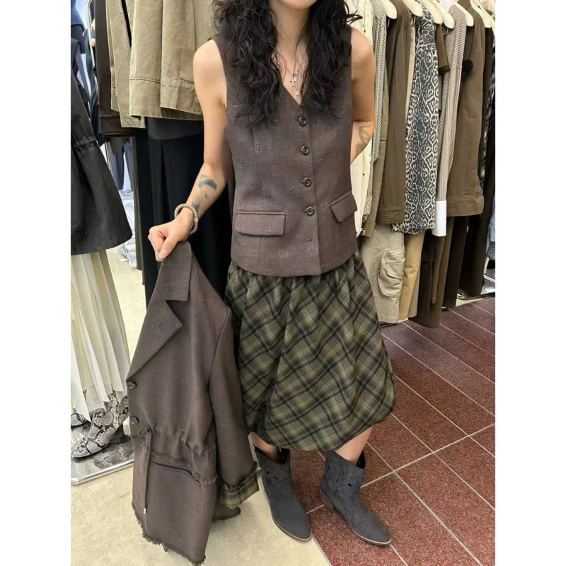 KWTX 2025 여성용 투피스 정장 세트 단색 가을 겨울 캐주얼 엘레강스 블레이저 싱글 브레스티드 베스트 타이웨이스트 포켓 럭셔리