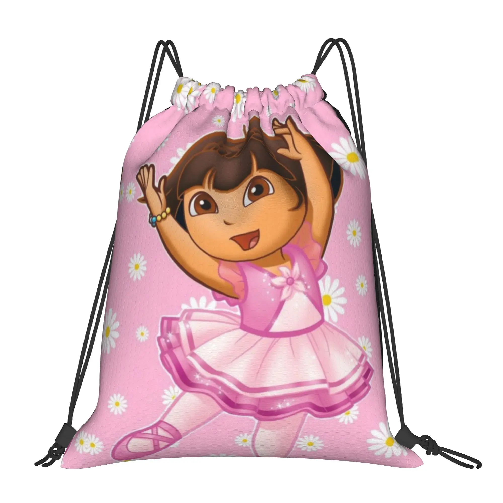 Dance Doraa-Explorers Cartoon Drawstring Backpack Sports Gym Bag Water Resistant  String Sackpack for Hiking 36cm (W) x 43cm (H)