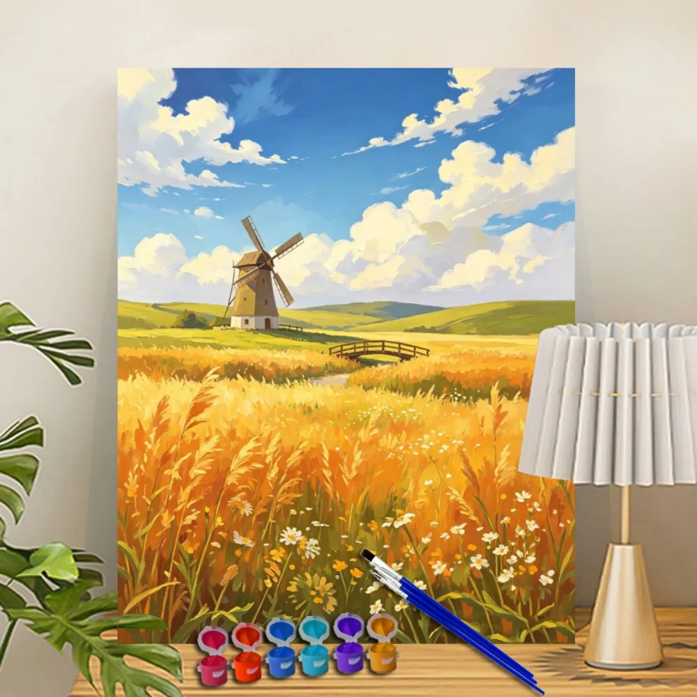 Painting By Numbers WheatFieldWindmill Acrylic Paint Canvas Dropshipping Portrait Family Children Photo Christmas gifts