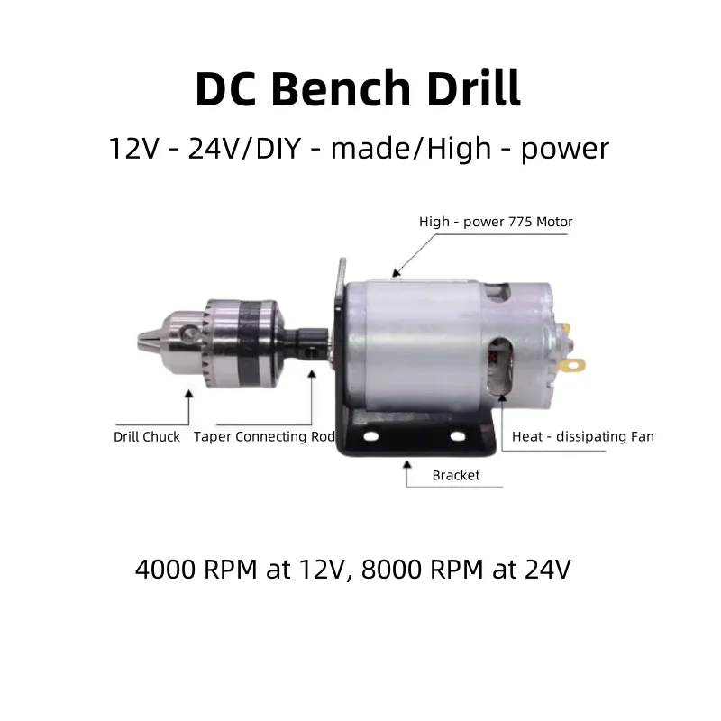 DC Bench Drill With 12V/24V, DIY Simple Hand - Held Electric Drill For Drilling, Grinding And Cutting, Equipped With 775 Motor
