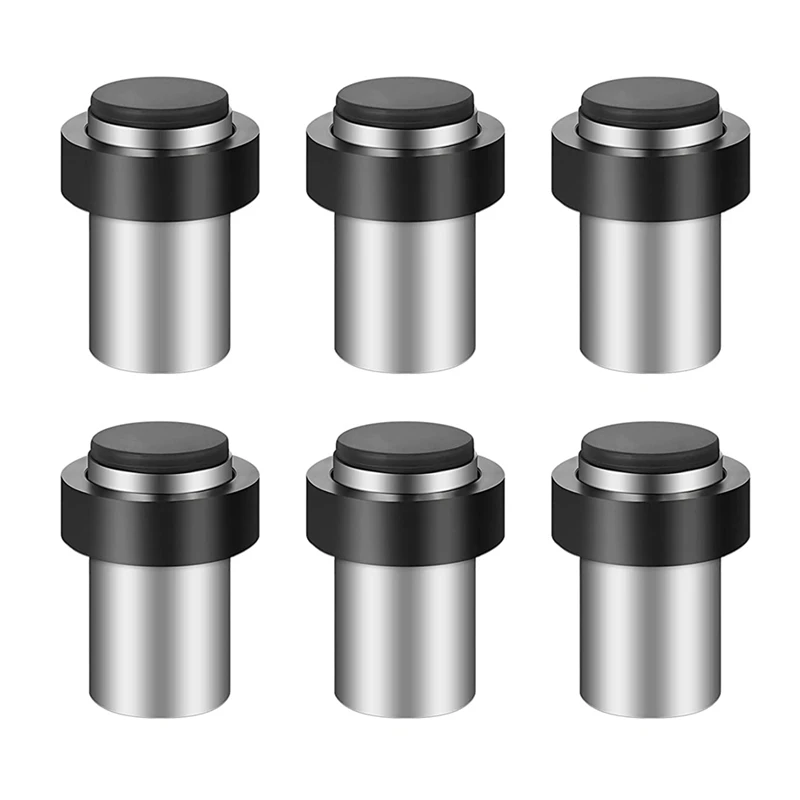 New 6Pieces Door Stops Floor Mounted Door Stopper Stainless Steel Cylindrical Floor Door Stop For Bottom Or Top Of Door