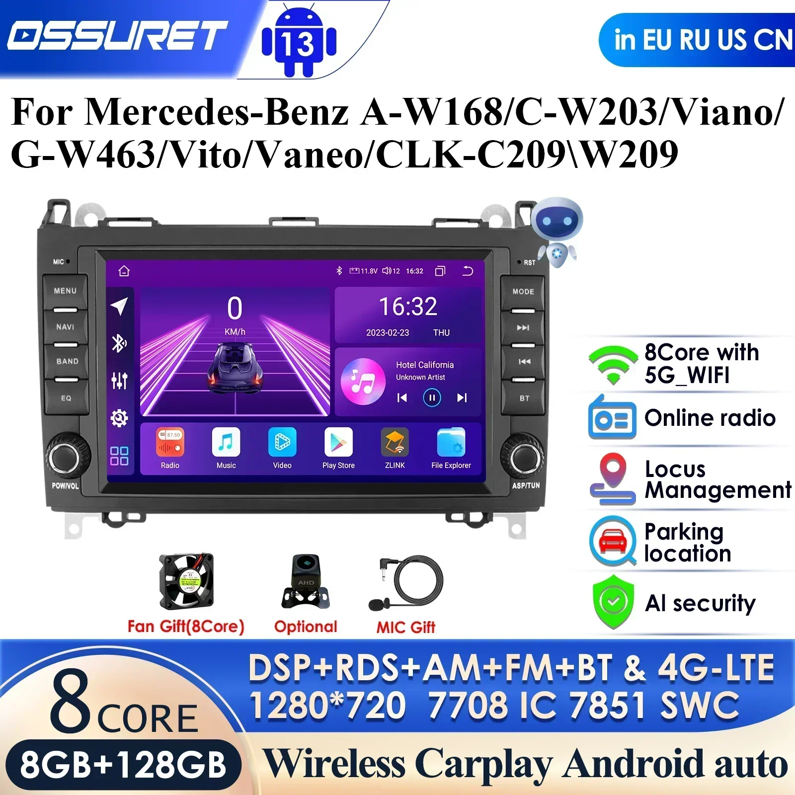 Android10 2Din Auto Radio Car GPS Head Unit for Mercedes Benz B200 B Class W169 W245 Viano Vito W639 Sprinter W906 Bluetooth RDS