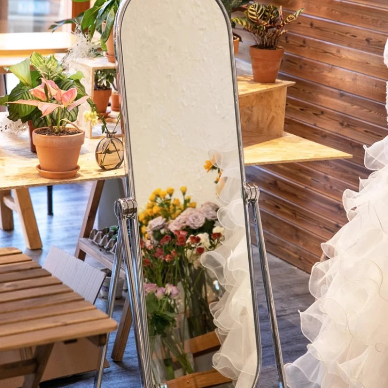 

Nordic designer site full-length mirror bedroom Korean retro full-body fitting mirror metal rotatable clothing store mirror