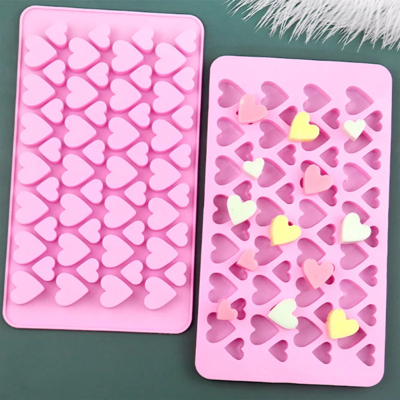 56 Hole Heart Silicone Chocolate Mold Two Style Love Shape Fudge Candy Jelly Biscuit Baking Mould Ice Cube Tray Party Snack Gift