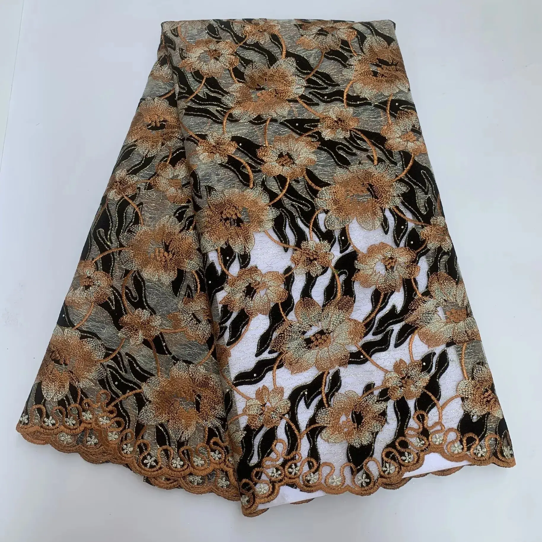 

5 Yard African Tulle Mesh Fabric with Gold Thread Lace High Quality French Nigerian Net for Wedding Party Skirt Material PSJF61