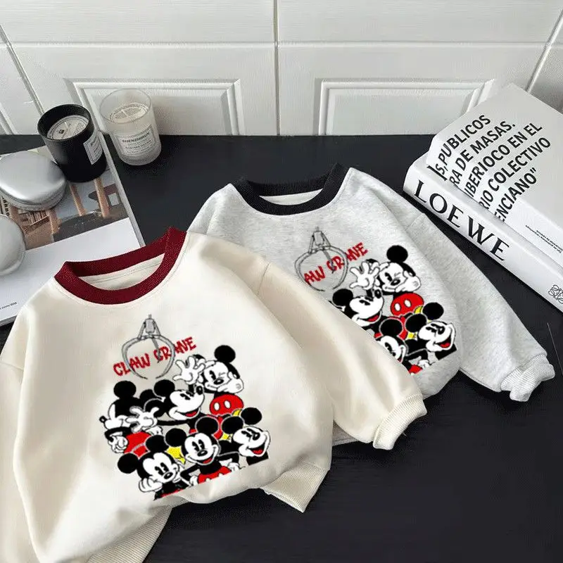 

Kids Boys' Cartoon Sweatshirt Spring Autumn Mickey Contrasting Warm Tops Children's Casual Printed O-Neck Pullovers