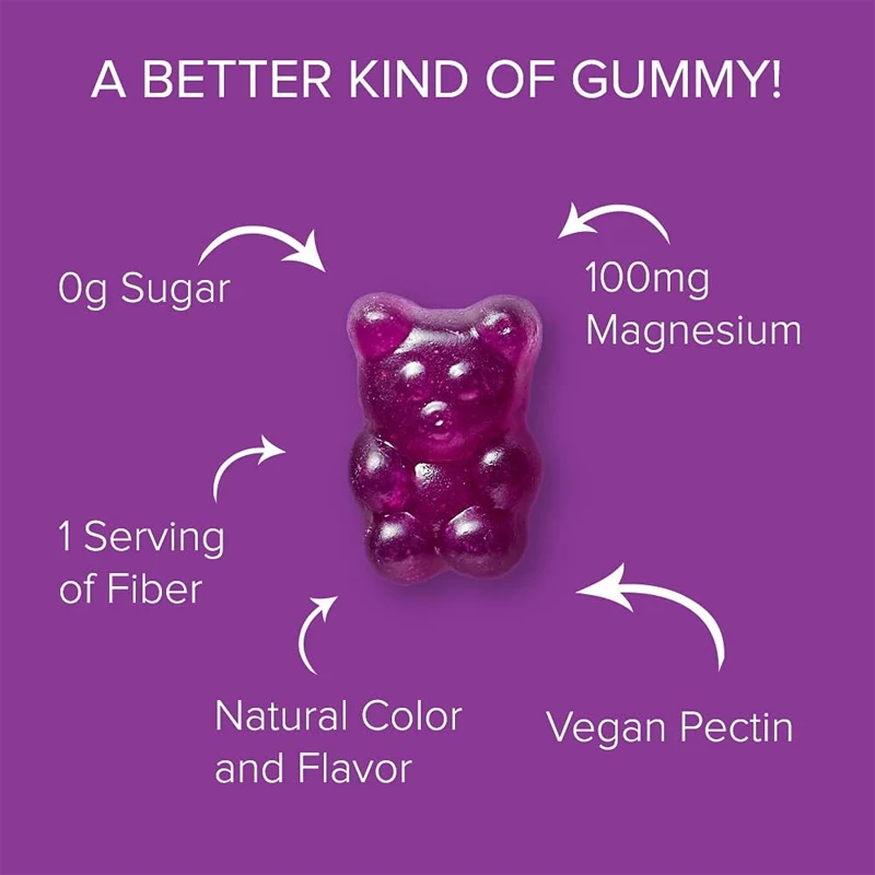 Sugar free magnesium gummies -60 gummies, vegetarian, gelatin free, gluten free, non GMO, delicious natural raspberry flavor