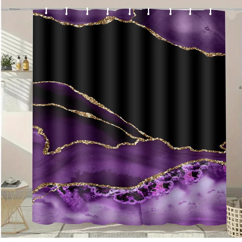 

Моющаяся грязеотталкивающая занавеска для душа с фиолетовым мраморным узором, водонепроницаемая полиэстеровая занавеска для душа для домашнего декора