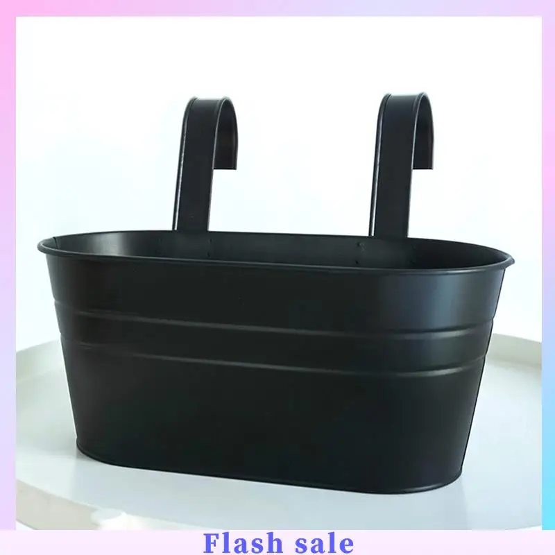 

A06R Hanging Flower Pots, Metal Iron Wall Flower Pots For Railing Balcony Garden Home Decoration Easy Install (Black)3Pcs