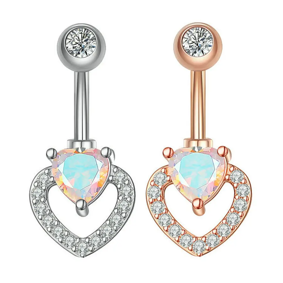 

10pcs/Lot Colorful Heart CZ Belly Ring Sexy Stainless Steel Nombril Ferido Piercing Ombligo Navel Jewelry