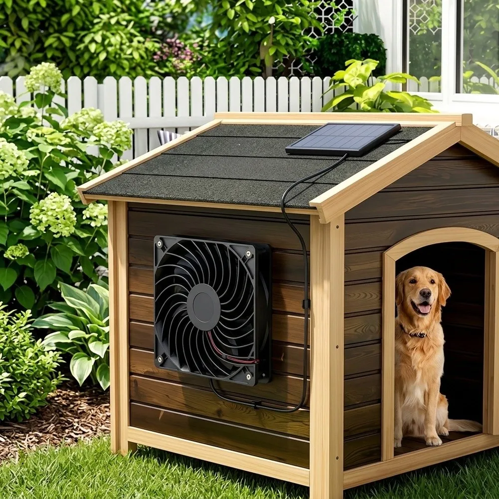Solar Powered Fan 3W Monocrystalline Silicon Ventilation For Dog House Chicken RV Greenhouse Alternative Energy