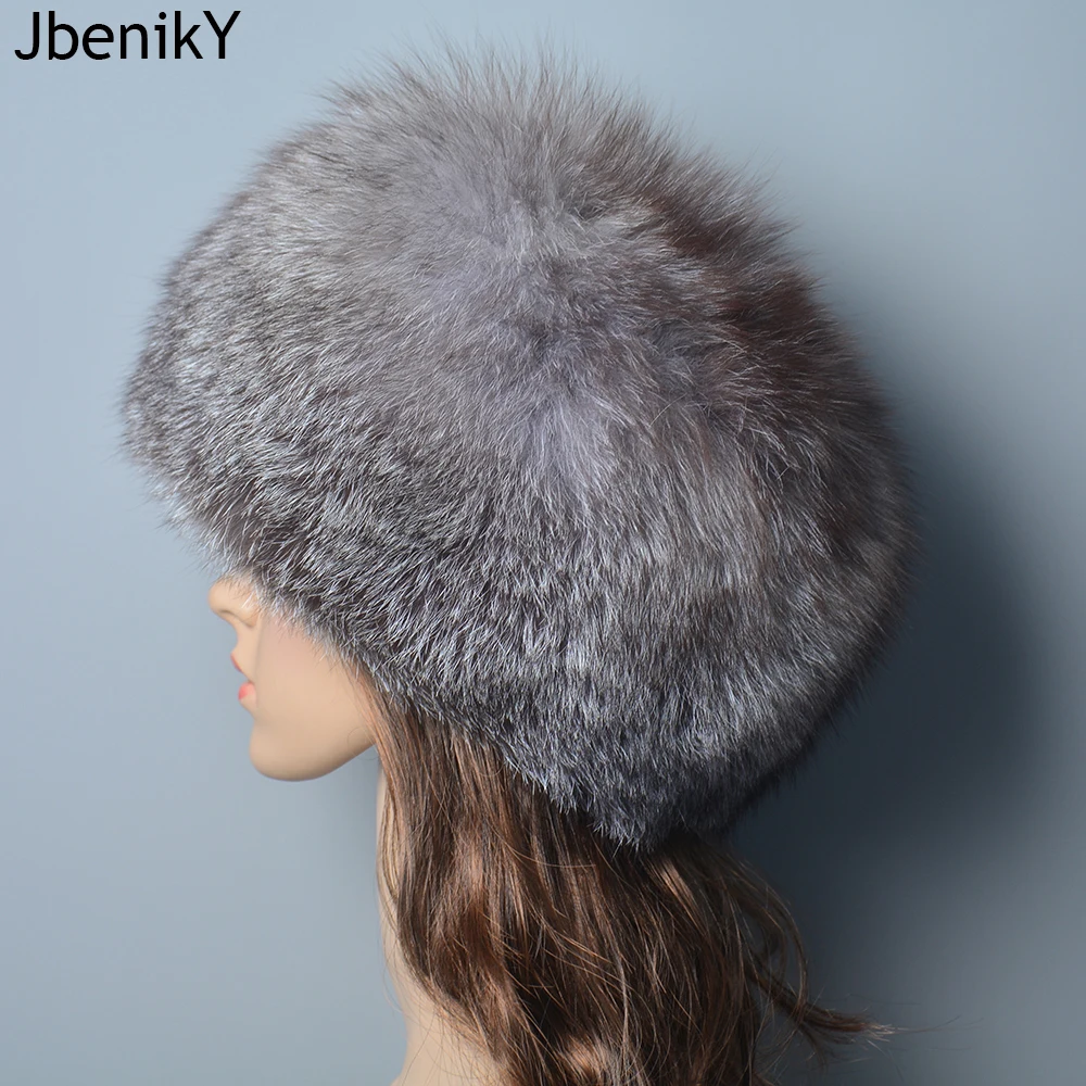 Fashion Real Fur Hats Winter Hats For Women Natural Fox Fur Beanies Real Fox Bomber Hat Fluffy Popular Russian Female Round Cap