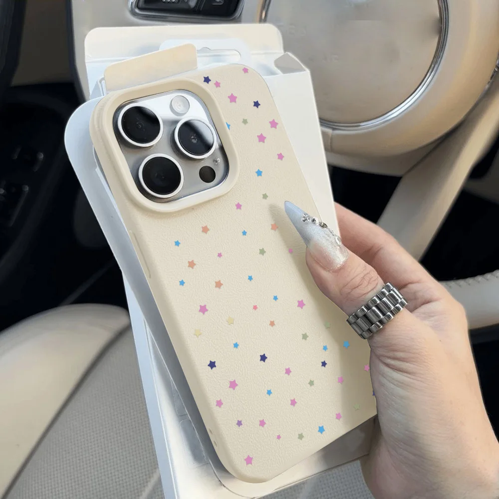 

Soft Leather Silicone Phone Case For iPhone 16 Pro Case iPhone 15 13 11 12 14 Pro Max 15 16 Plus Shockproof Colorful Star Cover