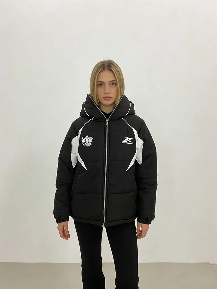 

Новая унисекс-куртка в уличном стиле Харадзюку 2026 года: теплая хлопковая куртка с капюшоном на молнии, с вышивкой, в готическом стиле, с цветовыми блоками, одежда Y2K