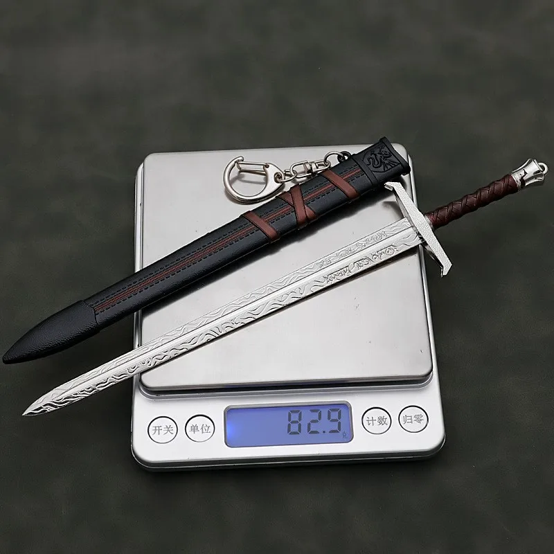 22cm 중세 아서 펜드래곤 사무라이 검 금속 Katana 키 체인 Uncut 블레이드 모델 컬렉션 크리스마스 선물 어린이를위한 장난감