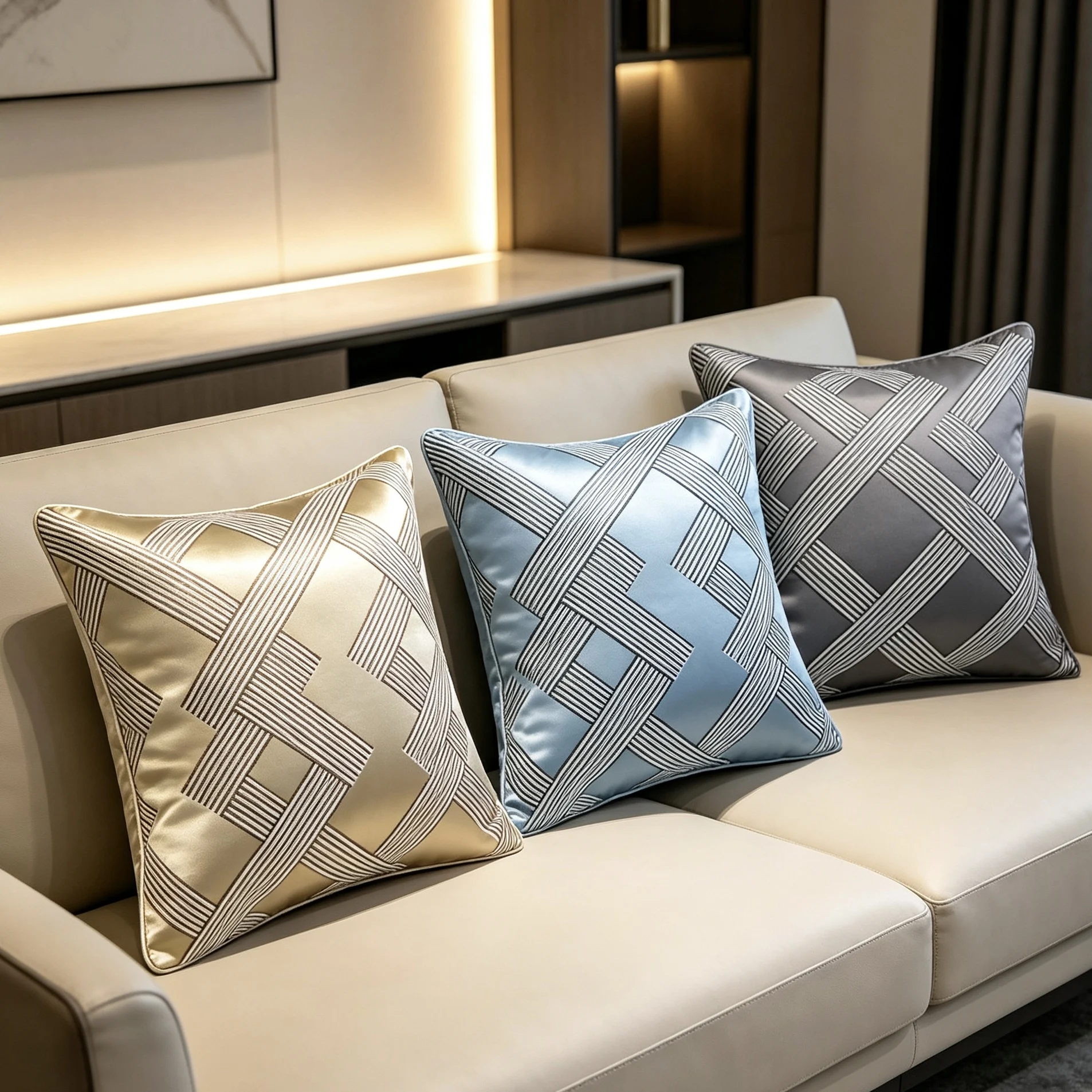Modern Khaki Geometric Woven Jacquard Home Throw Customized Cushion Cover Decorative Square Custom Pillow Case 45 x 45 cm