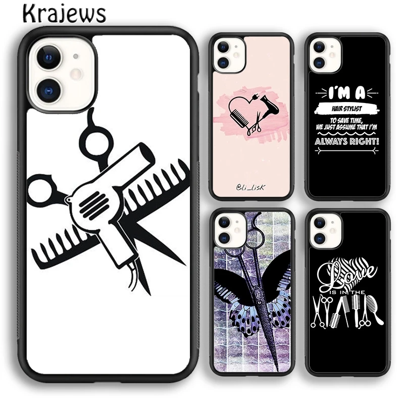 Krajews Hair Stylist Scissors Brush switch Novelty Phone Case Cover For iPhone 16 15 14 plus XS XR 11 12 mini 13 pro max