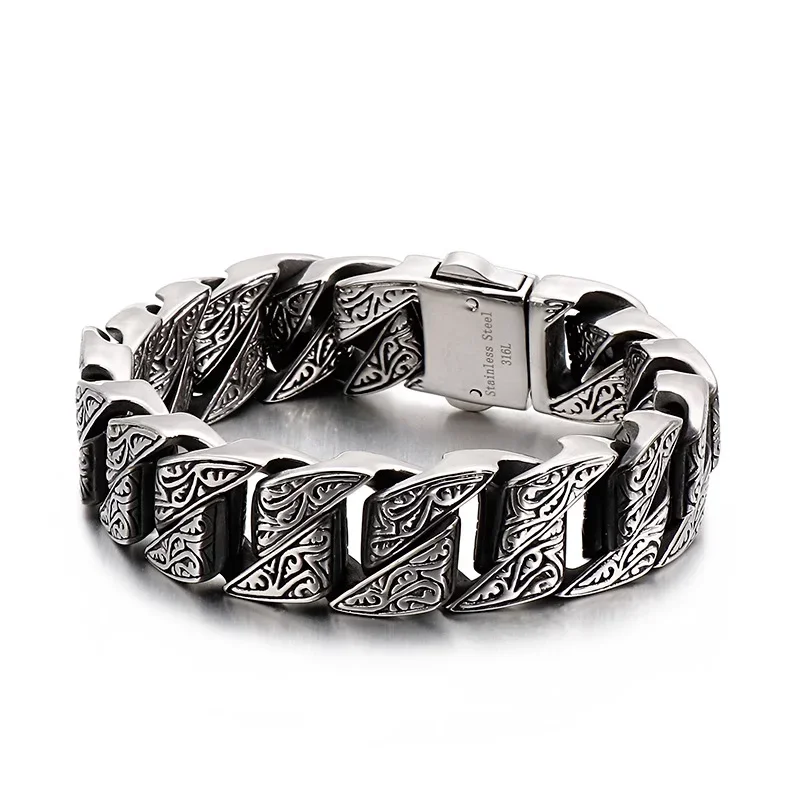 New Silver Color European and American Domineering Retro Personalized Pattern Bracelet Hip-hop Fashion Men Jewelry