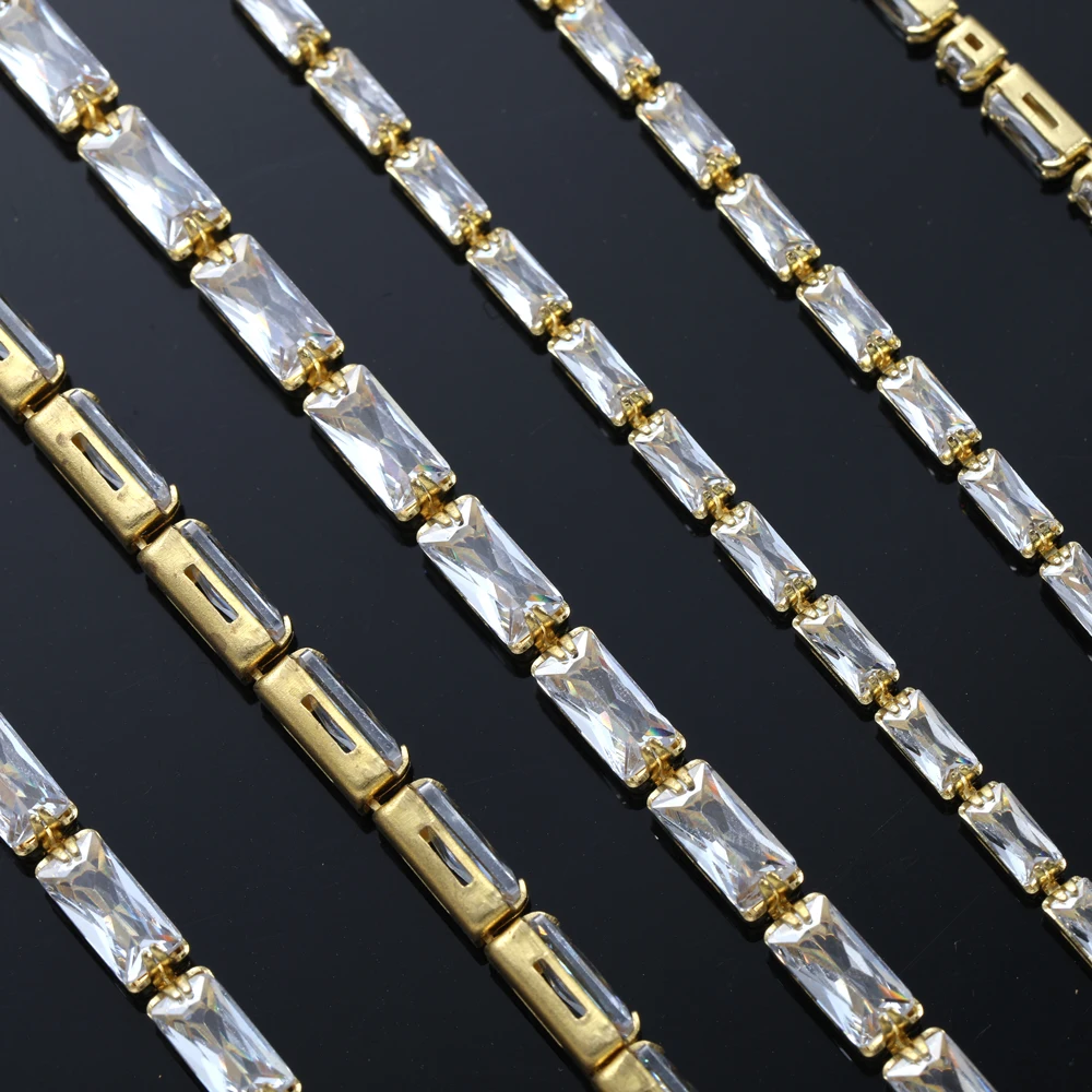 1 Yard Rectangle Zirconia Cup Chains Glitter Rhinestone Chains For Bracelet Jewelry DIY Zircon Chains Wedding Dress Decoration