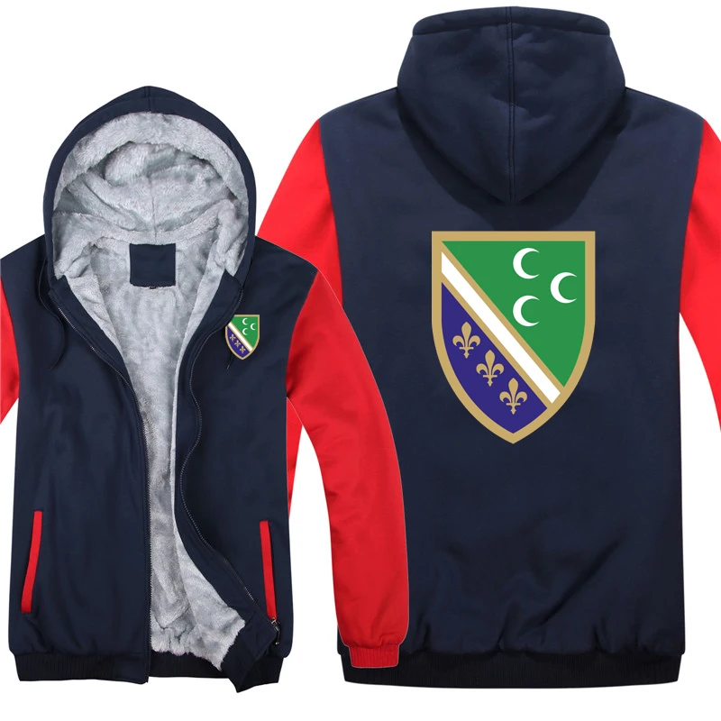 Bosniak National Flag in Sandzak Hoodies Men Cool Winter Thicken Wool Liner Bosnia Sweatshirts Pullover