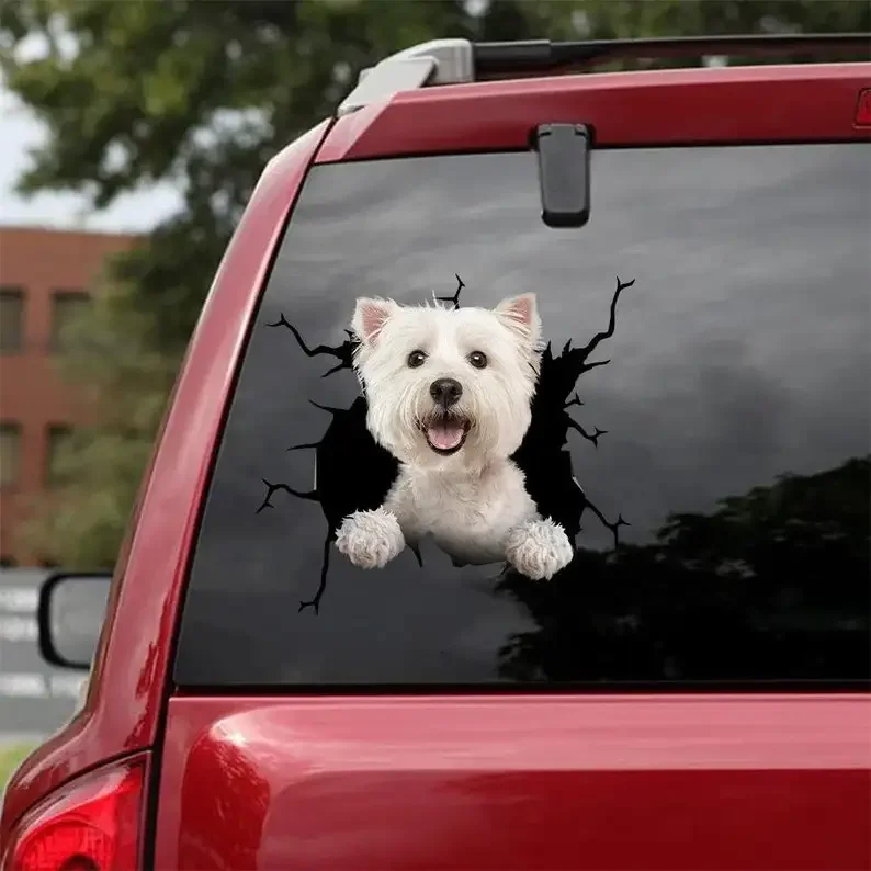 West highland branco terrier decalque-se encaixa carros, janelas, laptops e qualquer superfície lisa, adesivos para cães, adesivos para animais de