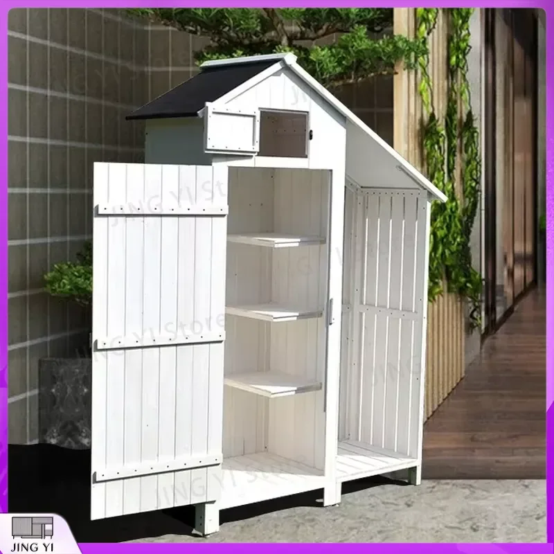 Outdoor Balcony Storage Cabinet Tool Glove Box Firewood Storage Rainproof Solid Wood Garden Cabinet Yard Outdoor Furniture